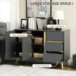 Rackhams Sideboard, Modern Kitchen Cupboard with Double Doors and 3 Drawers, Adjustable Shelves for Living Dining Room, Dark Grey - thumbnail 4