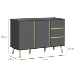 Rackhams Sideboard, Modern Kitchen Cupboard with Double Doors and 3 Drawers, Adjustable Shelves for Living Dining Room, Dark Grey - thumbnail 3
