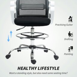 Rackhams Draughtsman Chair, Mesh Ergonomic Drafting Chair, Black - Grey - Yes - Draughtsman Chair - thumbnail 4