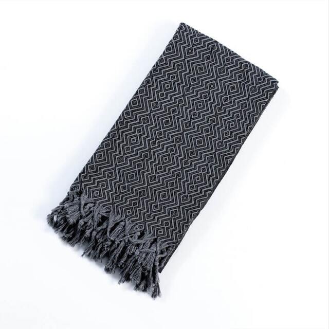 Rackhams Zigzag Cotton Mini Blanket - Shawl - Black on Grey - image 1
