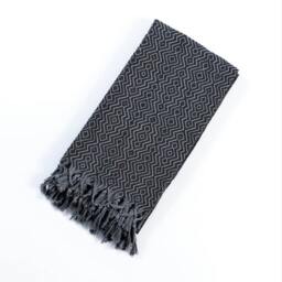 Rackhams Zigzag Cotton Mini Blanket - Shawl - Black on Grey - thumbnail 1