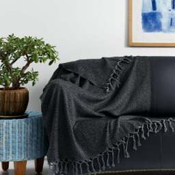 Rackhams Zigzag Cotton Mini Blanket - Shawl - Black on Grey - thumbnail 5