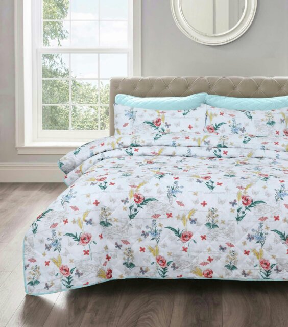 Rackhams Sacramento Floral Cotton Blend Quilted Bedspread Set - Multi - Single