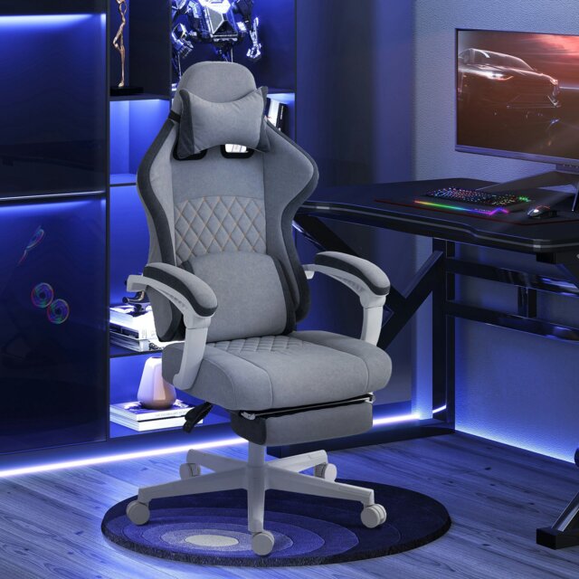 Rackhams Printed Velvet Computer Recliner Chair with Adjustable Height, Grey - Grey - Gaming Chair - Velvet, Foam, Nylon - image 1