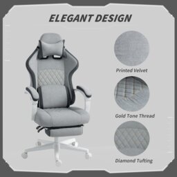 Rackhams Printed Velvet Computer Recliner Chair with Adjustable Height, Grey - Grey - Gaming Chair - Velvet, Foam, Nylon - thumbnail 3