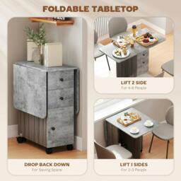 Rackhams Multi-Storage Six-Person Drop Leaf Dining Table - Mixed Grey - thumbnail 5