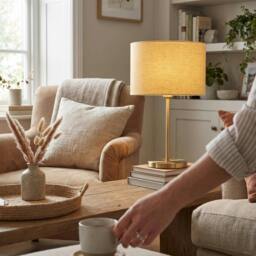 Rackhams Designer Soft Mellow Yellow Textured Linen Fabric Circular Lamp Shade - thumbnail 6