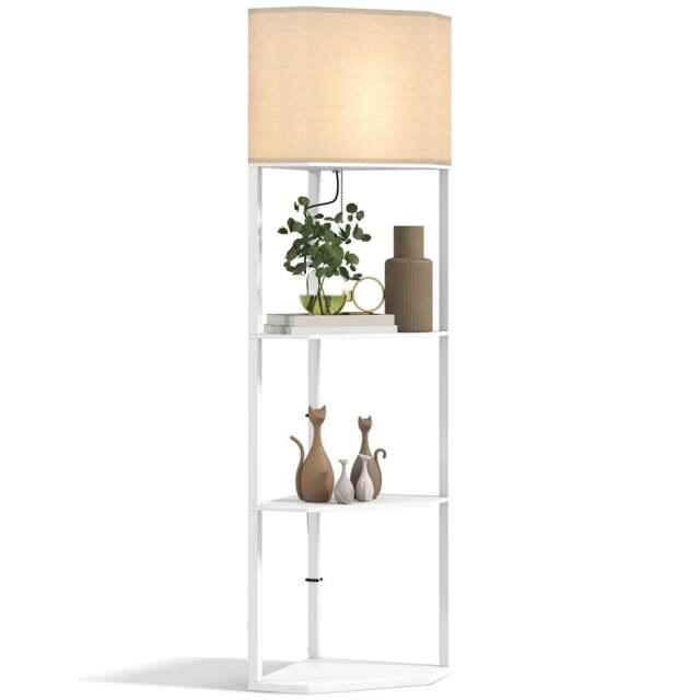 Rackhams Three-Shelf Corner Floor Lamp - White