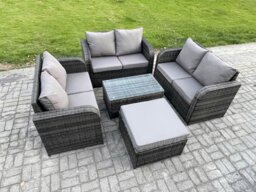 Rackhams Outdoor Garden Furniture Sets 7 Seater Wicker Rattan Furniture Sofa Sets with Rectangular Coffee Table Love Sofa Big Footstool Dark Grey Mixed - thumbnail 2