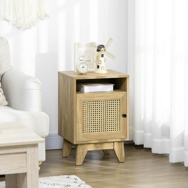 Rackhams Nightstand, Rattan Bedside Table w/ Cabinet, Shelf, Natural - image 1