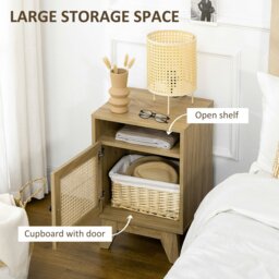 Rackhams Nightstand, Rattan Bedside Table w/ Cabinet, Shelf, Natural - thumbnail 5