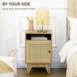 Rackhams Nightstand, Rattan Bedside Table w/ Cabinet, Shelf, Natural - thumbnail 4