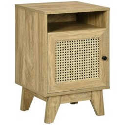 Rackhams Nightstand, Rattan Bedside Table w/ Cabinet, Shelf, Natural - thumbnail 3