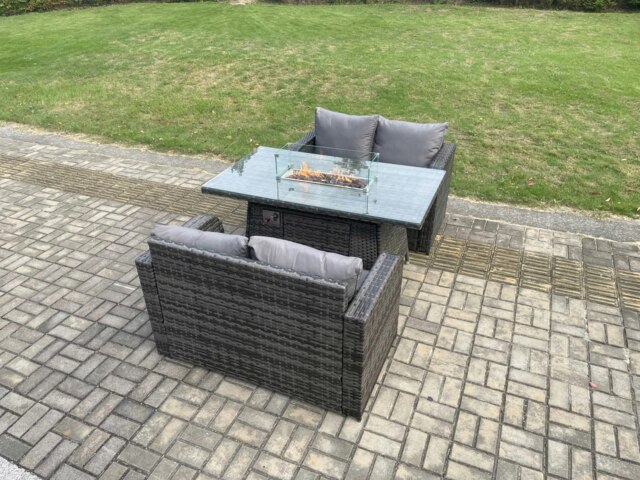 Rackhams Rattan Garden Furniture Set with Gas Fire Pit Dining Table Indoor Outdoor 3 piece set - image 1