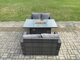 Rackhams Rattan Garden Furniture Set with Gas Fire Pit Dining Table Indoor Outdoor 3 piece set - thumbnail 2