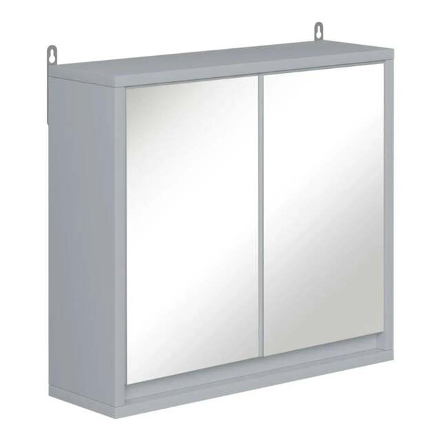 Rackhams Wall Mounted Mirror Cabinet with Storage Shelf Bathroom Cupboard Double Door Grey - Grey - image 1