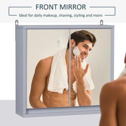 Rackhams Wall Mounted Mirror Cabinet with Storage Shelf Bathroom Cupboard Double Door Grey - Grey - thumbnail 5
