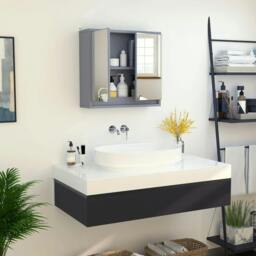 Rackhams Wall Mounted Mirror Cabinet with Storage Shelf Bathroom Cupboard Double Door Grey - Grey - thumbnail 6