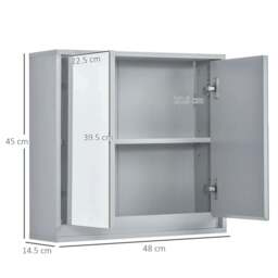 Rackhams Wall Mounted Mirror Cabinet with Storage Shelf Bathroom Cupboard Double Door Grey - Grey - thumbnail 3
