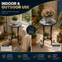 Rackhams 35cm Mosaic Plant Stand and Side Table with Ceramic Tile Top for Indoor and Outdoor Use - 38.5 x 44 x 68 - thumbnail 6