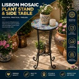 Rackhams 35cm Mosaic Plant Stand and Side Table with Ceramic Tile Top for Indoor and Outdoor Use - 38.5 x 44 x 68 - thumbnail 2