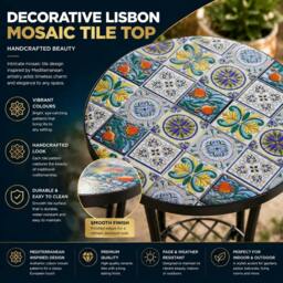 Rackhams 35cm Mosaic Plant Stand and Side Table with Ceramic Tile Top for Indoor and Outdoor Use - 38.5 x 44 x 68 - thumbnail 4