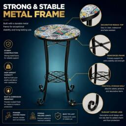 Rackhams 35cm Mosaic Plant Stand and Side Table with Ceramic Tile Top for Indoor and Outdoor Use - 38.5 x 44 x 68 - thumbnail 5