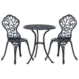 Rackhams Aluminium Bistro Set Garden Coffee Table Chair Outdoor Dining Set Black - White - thumbnail 3