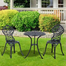 Rackhams Aluminium Bistro Set Garden Coffee Table Chair Outdoor Dining Set Black - White - thumbnail 2