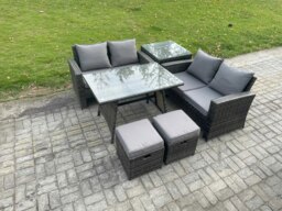 Rackhams 6-Piece Dark Grey Wicker Rattan Outdoor Sofa Set - Patio Conversation Set, Side Table, 2 Footstools - thumbnail 2