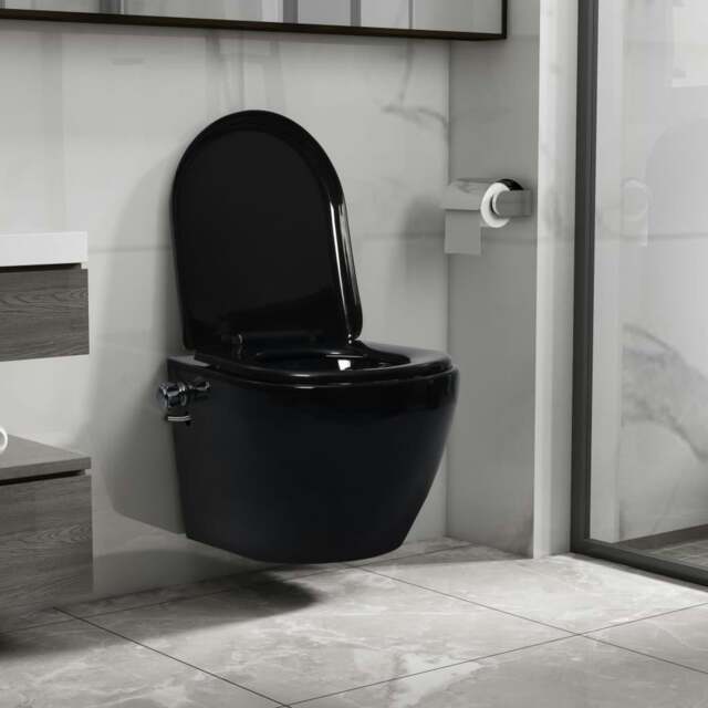 Rackhams Wall Hung Rimless Toilet with Bidet Function Ceramic Black