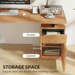 Rackhams Computer Desk, Writing Table with Cabinet and Drawer, Natural - 60 - 135 - 75 - thumbnail 6