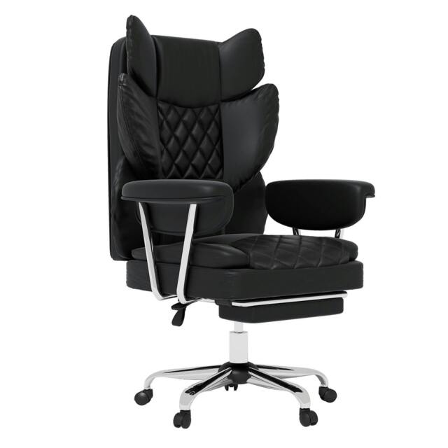 Rackhams Office Desk Chair Big and Tall for Heavy People with Footrest PU Black - image 1