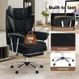 Rackhams Office Desk Chair Big and Tall for Heavy People with Footrest PU Black - thumbnail 4