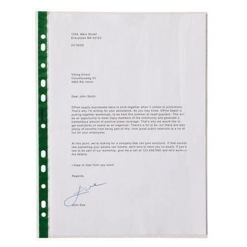 Rackhams - 300 pcs/Sheets of Green Stripe Heavy Duty High Quality Punched Punch Pocket Polypropylene Top - image 1