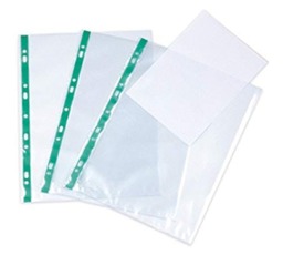 Rackhams - 300 pcs/Sheets of Green Stripe Heavy Duty High Quality Punched Punch Pocket Polypropylene Top - thumbnail 2