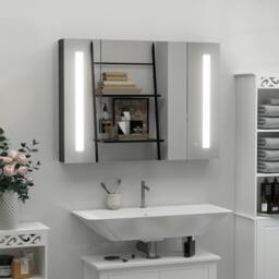Rackhams LED Bathroom Mirror Cabinet with Shelves Wall Mount High Gloss Black - thumbnail 1
