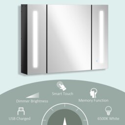 Rackhams LED Bathroom Mirror Cabinet with Shelves Wall Mount High Gloss Black - thumbnail 5