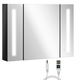 Rackhams LED Bathroom Mirror Cabinet with Shelves Wall Mount High Gloss Black - Black