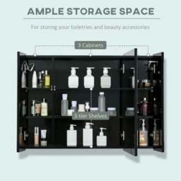 Rackhams LED Bathroom Mirror Cabinet with Shelves Wall Mount High Gloss Black - thumbnail 4