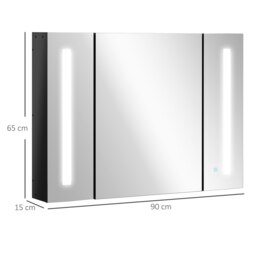 Rackhams LED Bathroom Mirror Cabinet with Shelves Wall Mount High Gloss Black - thumbnail 6