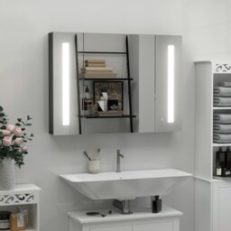 Rackhams LED Bathroom Mirror Cabinet with Shelves Wall Mount High Gloss Black - thumbnail 3
