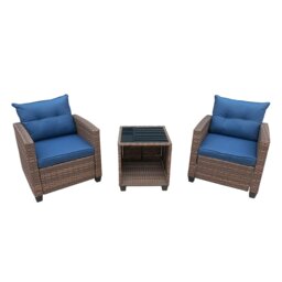 Rackhams Outdoor PE Rattan Bistro 3 Piece Set, Patio Balcony Furniture with Tempered Glass Top Coffee Table Conservatory Set - Gray - thumbnail 2
