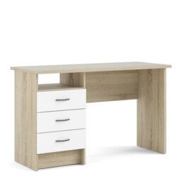 Rackhams Function Plus Oak Desk 3 White Drawers - White - 48.1 - 72.6