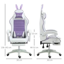 Rackhams Racing Gaming Chair, Reclining PU Leather Computer Chair with Removable Rabbit Ears, Footrest, Headrest and Lumber Support, Purple - thumbnail 3