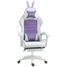 Rackhams Racing Gaming Chair, Reclining PU Leather Computer Chair with Removable Rabbit Ears, Footrest, Headrest and Lumber Support, Purple - thumbnail 1