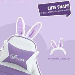 Rackhams Racing Gaming Chair, Reclining PU Leather Computer Chair with Removable Rabbit Ears, Footrest, Headrest and Lumber Support, Purple - thumbnail 4