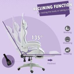 Rackhams Racing Gaming Chair, Reclining PU Leather Computer Chair with Removable Rabbit Ears, Footrest, Headrest and Lumber Support, Purple - thumbnail 6