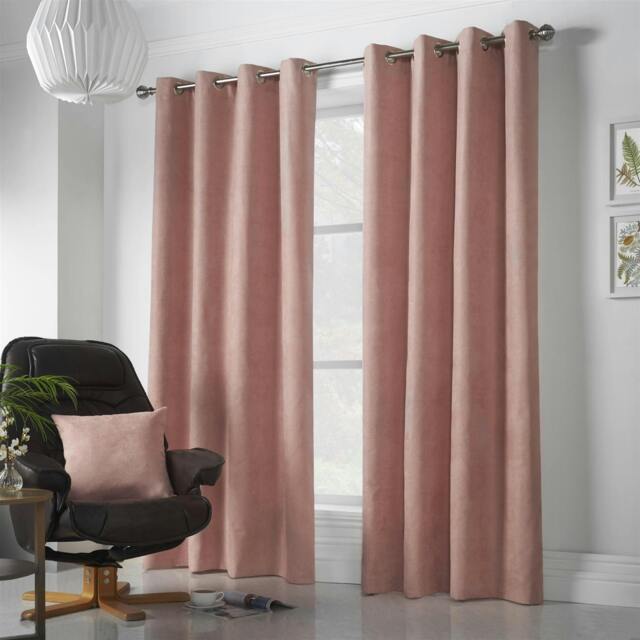 Rackhams Velvet Chenille Ring Top Curtains - Pink - 142cm width x 183cm drop - image 1