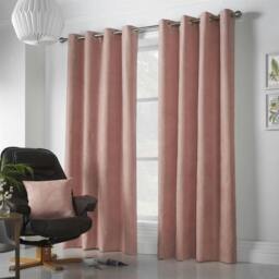 Rackhams Velvet Chenille Ring Top Curtains - Pink - 142cm width x 183cm drop - thumbnail 1